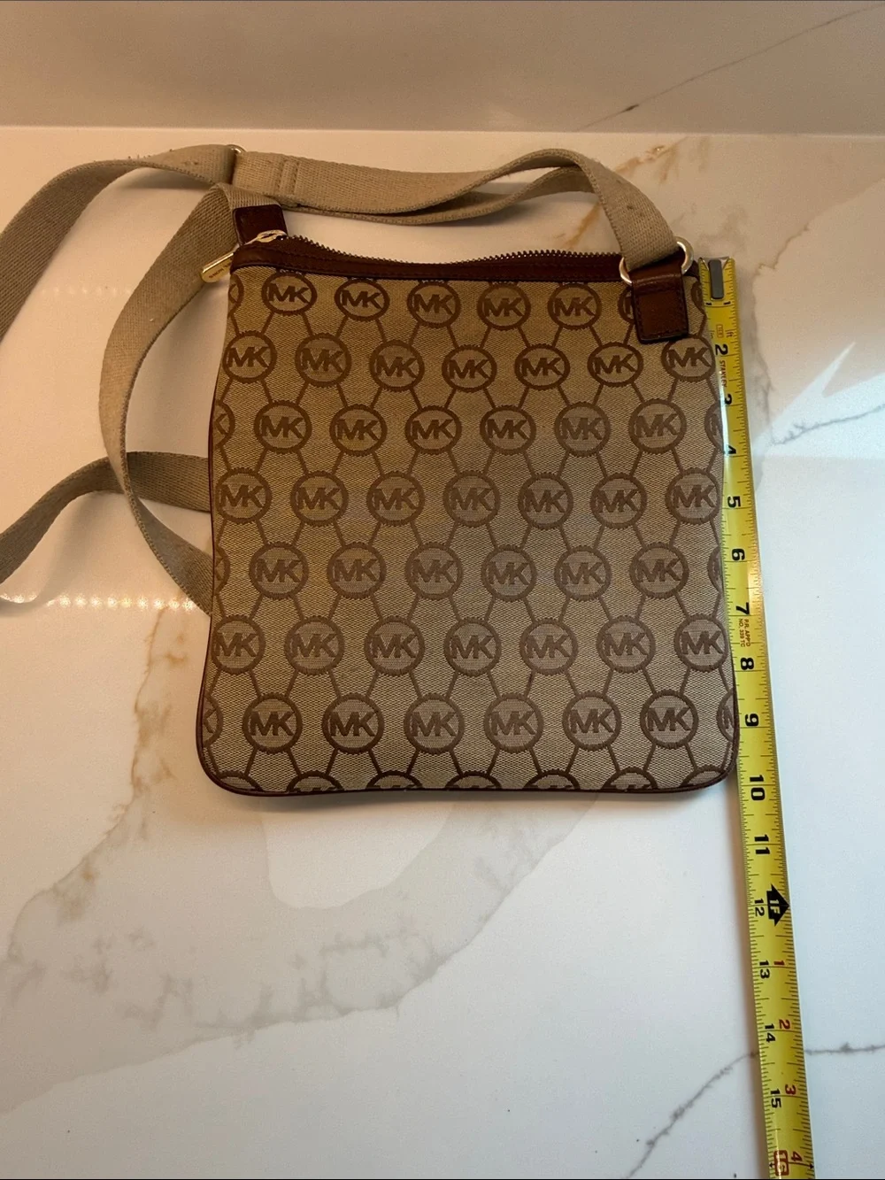 Michael Kors Tan Brown MK Logo Messenger Crossbody